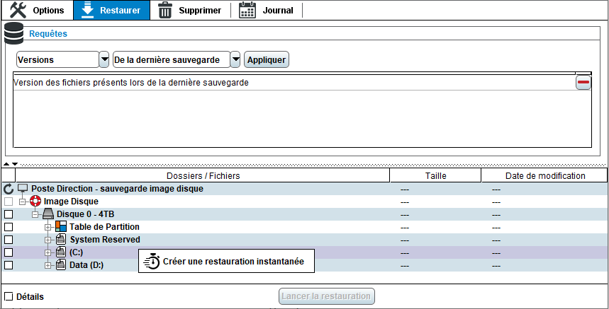 File level restore 1 Image menu 1 | File level restore