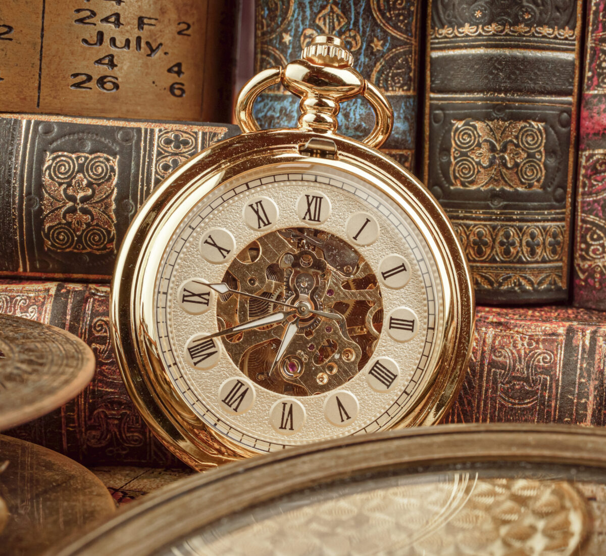 Vintage pocket watch. Vintage background Concept of time history.