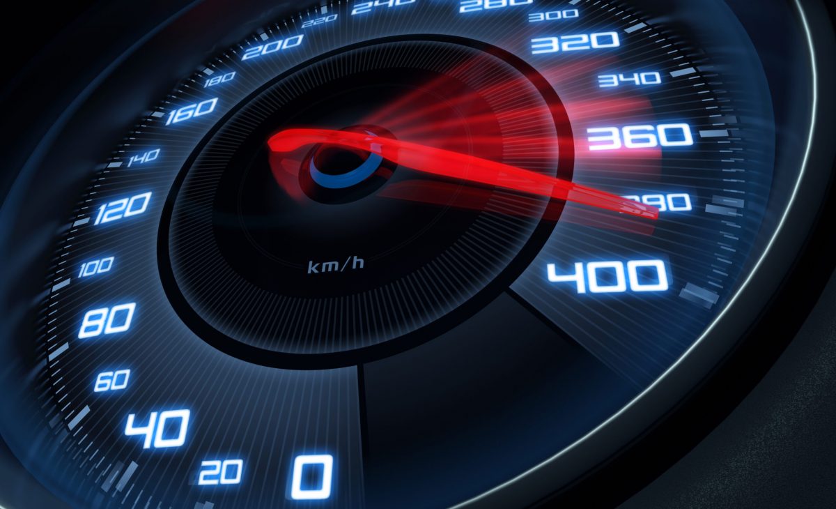 Speedometer scoring high speed in a fast motion blur.